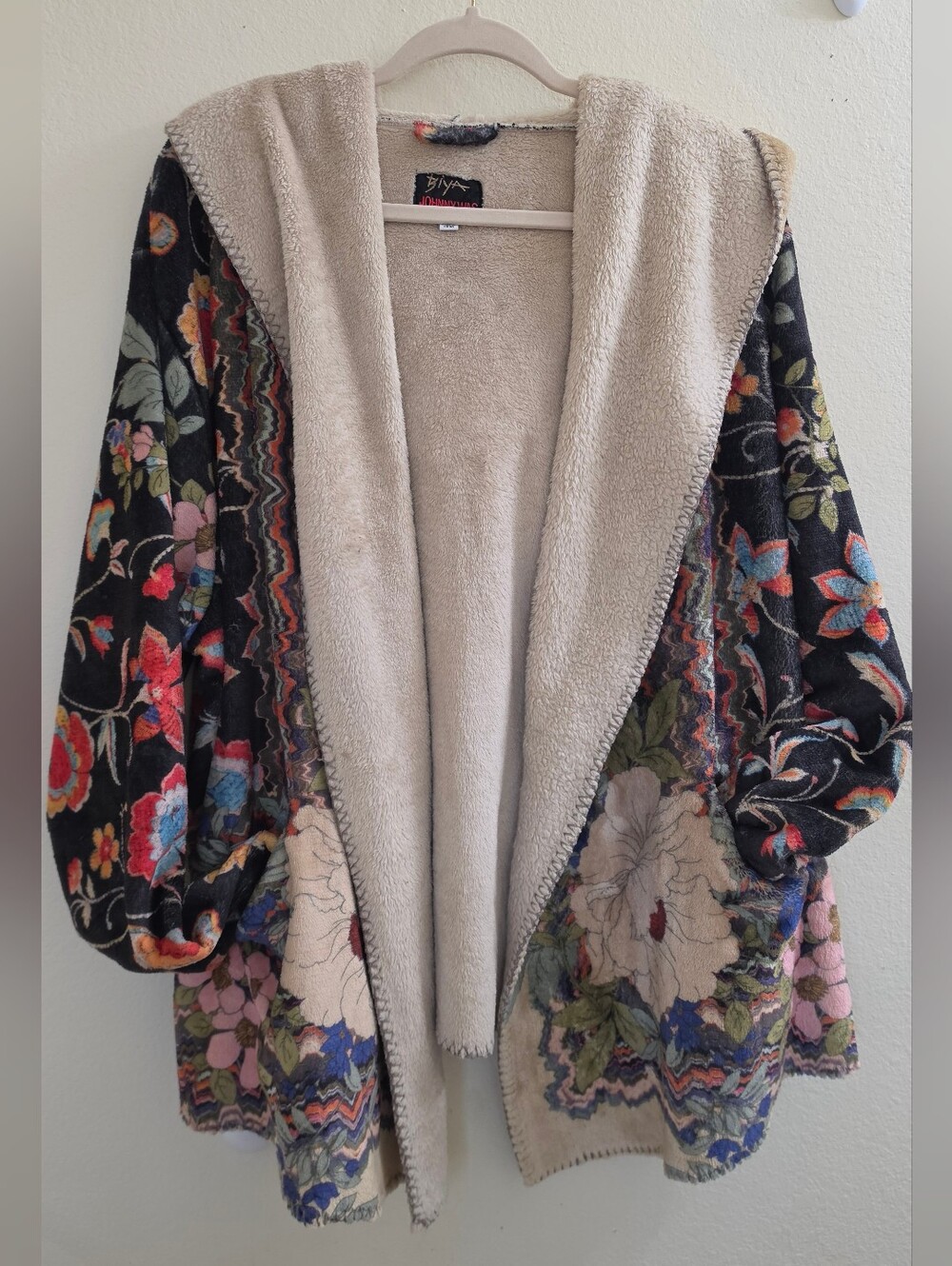 Johnny Was Biya Betzy Floral Printed Hooded Sherpa Jacket, XXL